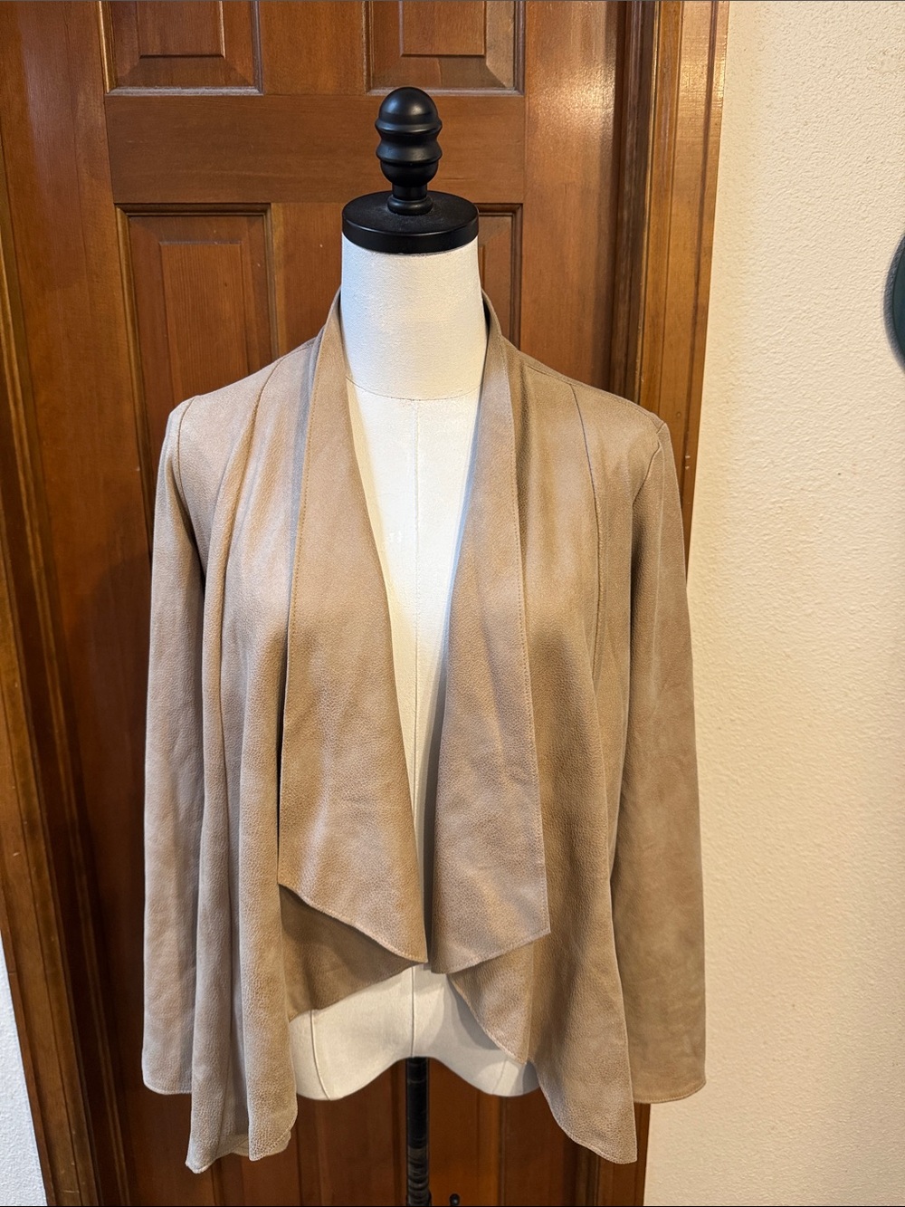 Joseph Ribkoff Taupe Draped Open-Front Faux Suede Blazer Size 8